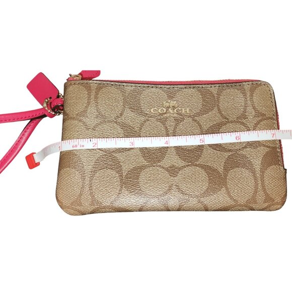 Coach Signature Double Zip Wristlet Pink Leather Trim - Picture 6 of 7